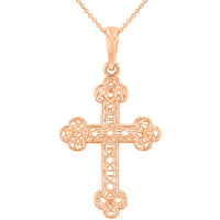 Load image into Gallery viewer, 14k Rose Gold Textured Filigree Eastern Orthodox Cross Pendant Necklace
