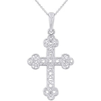 Load image into Gallery viewer, 14k White Gold Textured Filigree Eastern Orthodox Cross Pendant Necklace
