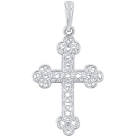 Load image into Gallery viewer, 14k White Gold Textured Filigree Eastern Orthodox Cross Pendant Necklace
