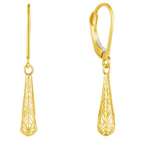 Load image into Gallery viewer, 14k Yellow Gold Textured Filigree Teardrop Dangle Drop Earrings, 5mm
