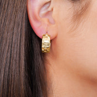 Load image into Gallery viewer, 14k Yellow Gold Textured Flat Hoops Wide Earrings with Latch Back - 3 Sizes
