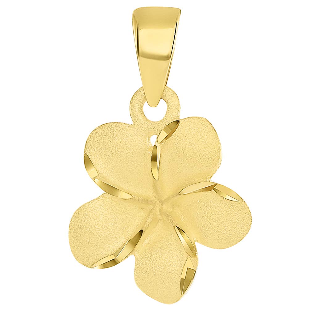 14k Yellow Gold Textured Small Hawaiian Plumeria Flower Charm Pendant Necklace