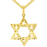 Load image into Gallery viewer, Solid 14k Yellow Gold Textured Hebrew Jewish Star of David Pendant Cuban Necklace
