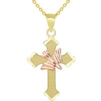 Load image into Gallery viewer, 14k Yellow Gold and Rose Gold Textured Holy Spirit Dove Cross Pendant Necklace

