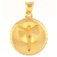 Load image into Gallery viewer, Polished 14k Yellow Gold Textured Jesus Christ Crucifix Medallion Pendant Necklace
