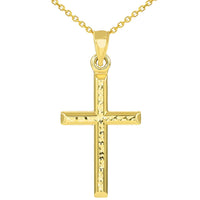 Load image into Gallery viewer, 14k Yellow Gold Textured Mini Religious Classic Tube Cross Pendant Necklace
