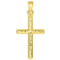 Load image into Gallery viewer, 14k Yellow Gold Textured Mini Religious Classic Tube Cross Pendant Necklace
