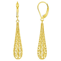 Load image into Gallery viewer, 14k Yellow Gold Textured Openwork Teardrop Dangle Drop Earrings, 7.5mm
