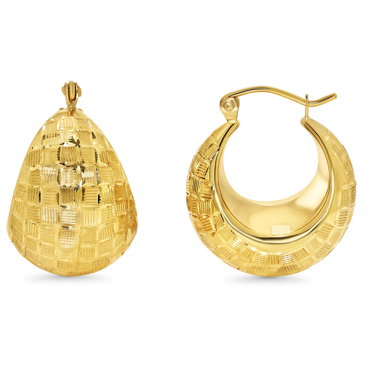 14k Gold Textured Pattern Bold Dome Hoop Earrings