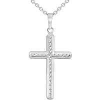 Load image into Gallery viewer, 14k White Gold Textured Religious Classic Cross Pendant Necklace with Rolo Cable Chain
