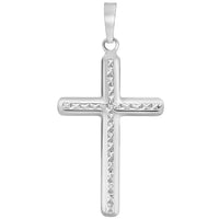 Load image into Gallery viewer, 14k White Gold Textured Religious Classic Cross Pendant Necklace with Rolo Cable Chain
