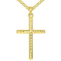 Load image into Gallery viewer, 14k Yellow Gold Textured Religious Classic Tube Cross Pendant with Cuban Necklace
