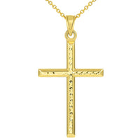 Load image into Gallery viewer, 14k Yellow Gold Textured Religious Classic Tube Cross Pendant Necklace
