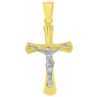 Load image into Gallery viewer, 14k Gold High Polished Textured Religious Cross Jesus Crucifix Pendant - Two-Tone
