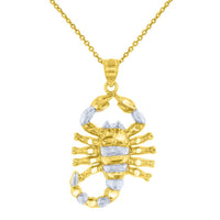 Load image into Gallery viewer, Solid 14k Yellow Gold Textured Scorpion Charm Scorpio Zodiac Pendant Necklace
