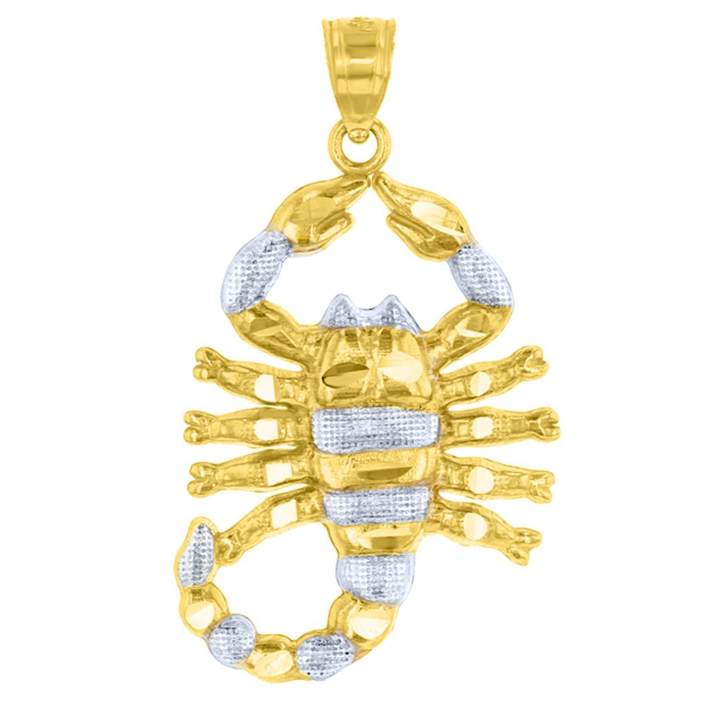 Solid 14k Yellow Gold Textured Scorpion Charm Scorpio Zodiac Pendant