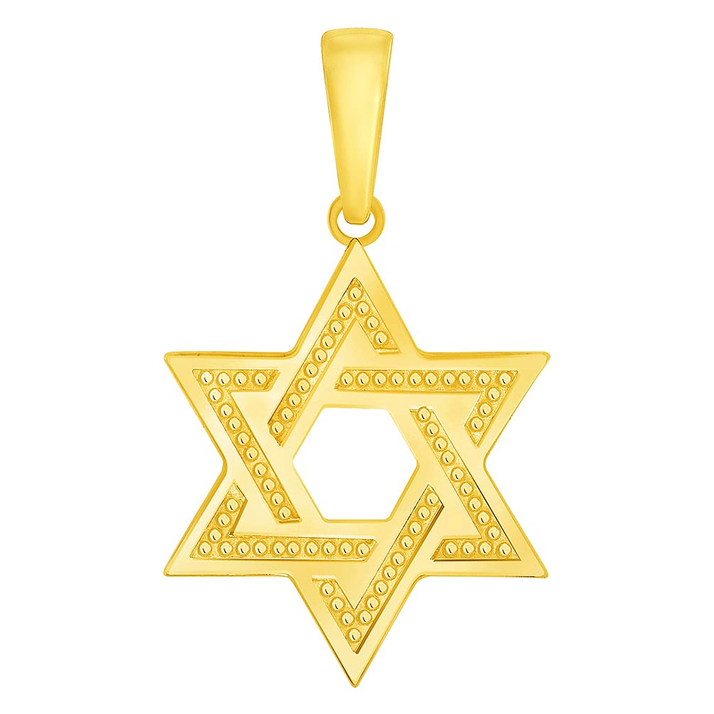 14k Yellow Gold Textured Shield of David Hebrew Star Pendant