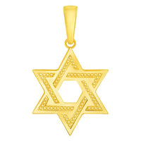 Load image into Gallery viewer, 14k Yellow Gold Textured Shield of David Hebrew Star Pendant with Rolo Cable, Cuban Curb, or Figaro Chain Necklaces
