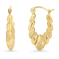 Load image into Gallery viewer, 14k Yellow Gold Textured Shrimp Scalloped Hoops Door Knocker Earrings with Latch Back
