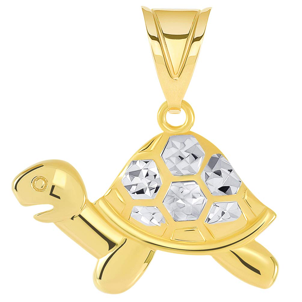 14k Yellow Gold Textured Sideview Two-Tone Turtle Charm Pendant