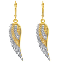 Load image into Gallery viewer, 14k Yellow Gold Textured Two-Tone Angel Wing Dangling Earring with Leverback
