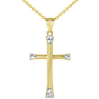 Load image into Gallery viewer, 14k Yellow Gold Textured Two Tone Slender Plain Cross Pendant with Rolo, Curb, or Figaro Chain Necklaces
