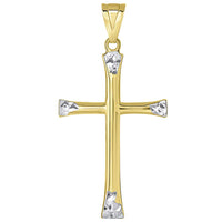 Load image into Gallery viewer, 14k Yellow Gold Textured Two Tone Slender Plain Cross Pendant with Rolo, Curb, or Figaro Chain Necklaces
