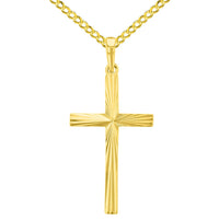 Load image into Gallery viewer, Solid 14k Yellow Gold Textured and Polished Religious Cross Pendant with Curb Chain Necklace
