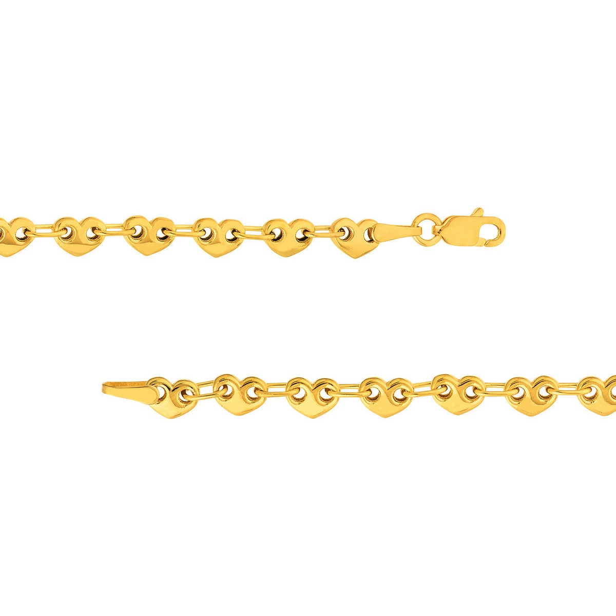 14k Yellow Gold Thin and Small Puffed Heart Link Chain Necklace with Lobster Lock