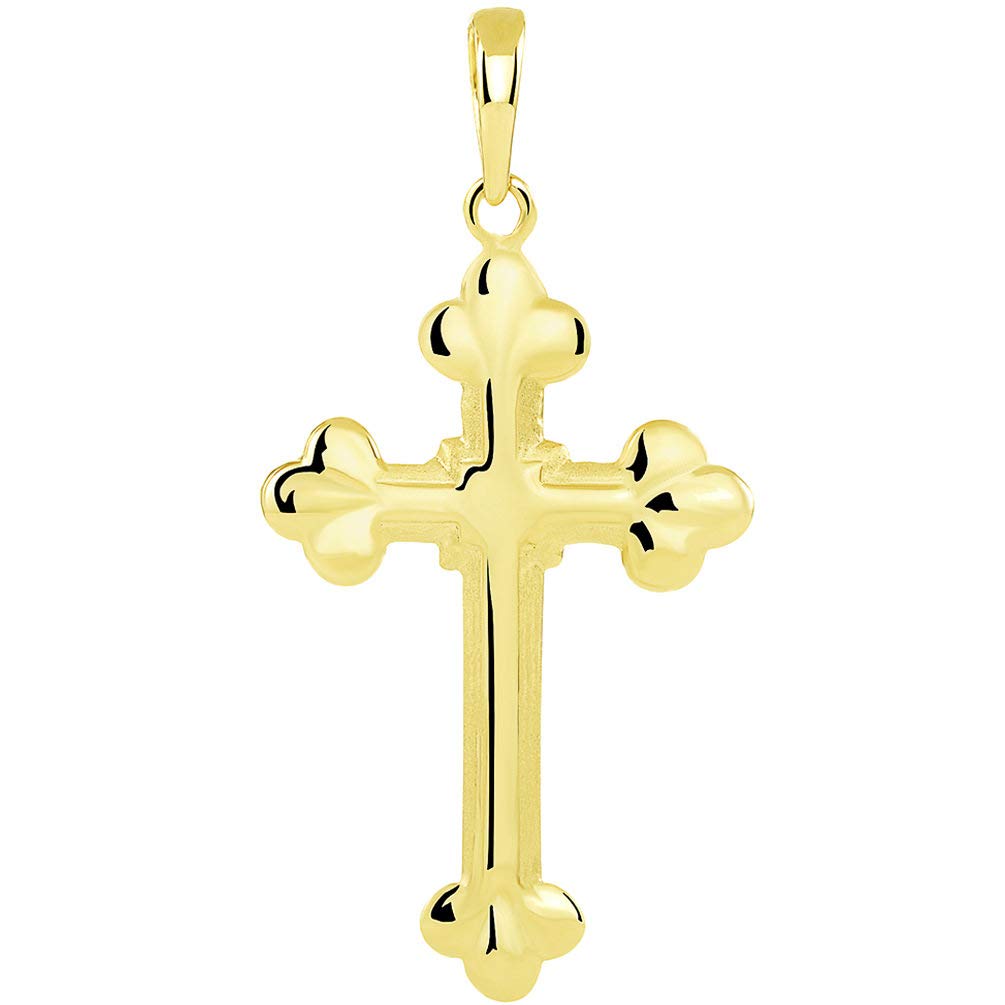 Solid 14k Yellow Gold Traditional Botonee-Style Eastern Orthodox Cross Pendant