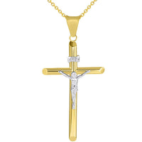 Load image into Gallery viewer, 14k Two Tone Gold Traditional Catholic Cross INRI Crucifix Pendant Necklace
