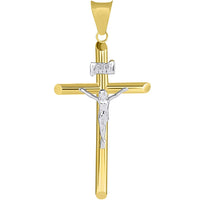 Load image into Gallery viewer, 14k Two Tone Gold Traditional Catholic Cross INRI Crucifix Pendant Necklace
