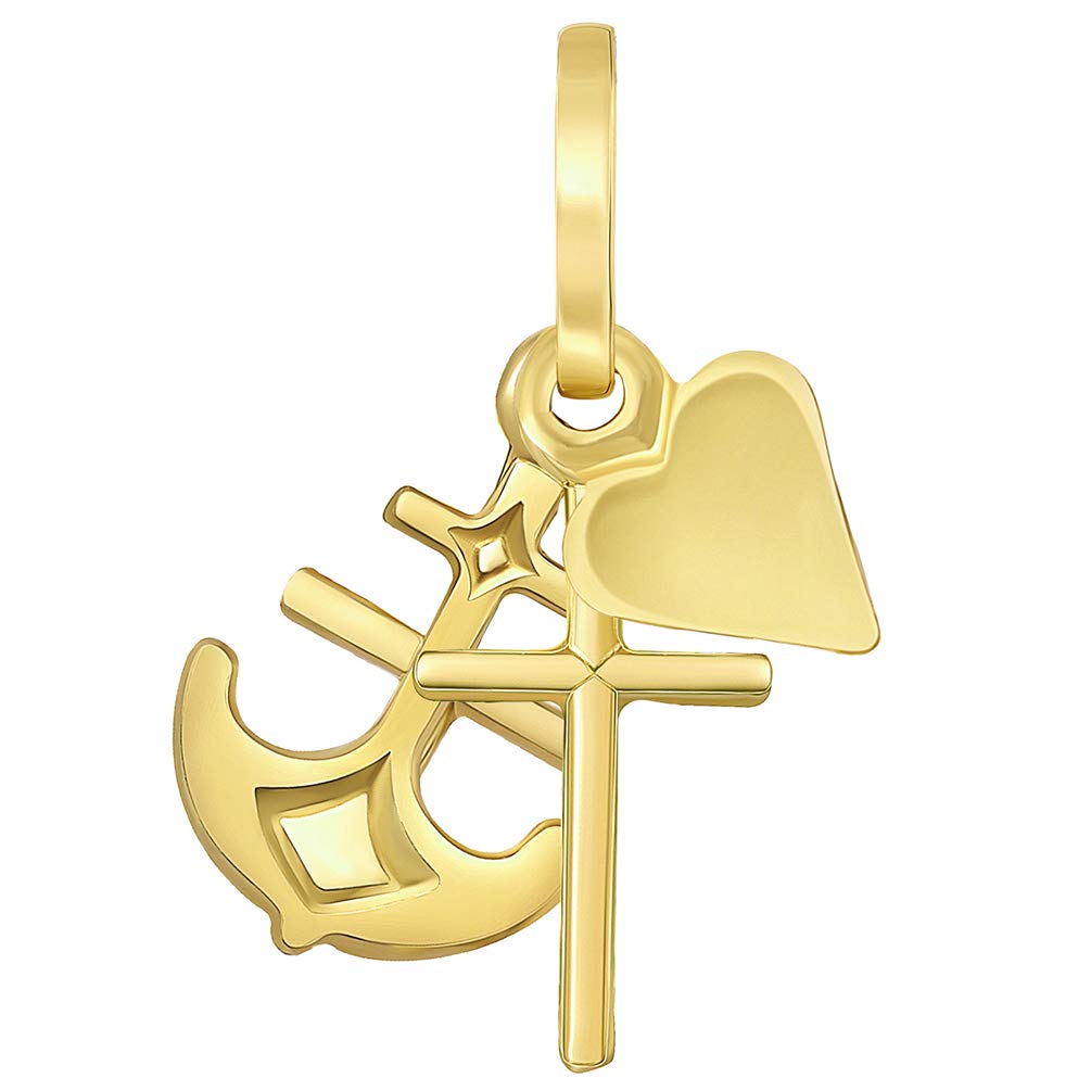 Solid 14k Yellow Gold Traditional Faith Hope Love Charm Religious Pendant