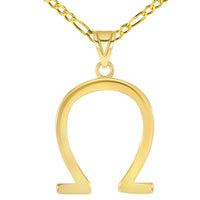 Load image into Gallery viewer, 14k Yellow Gold Traditional Omega Symbol In Greek Alphabet Pendant with Figaro Chain Necklace
