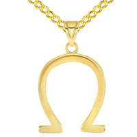 Load image into Gallery viewer, 14k Yellow Gold Traditional Omega Symbol In Greek Alphabet Pendant with Curb Chain Necklace

