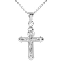 Load image into Gallery viewer, 14k White Gold Tubuar Indent INRI Crucifix Religious Cross Pendant Necklace
