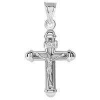 Load image into Gallery viewer, 14k White Gold Tubuar Indent INRI Crucifix Religious Cross Pendant Necklace
