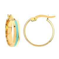 Load image into Gallery viewer, 14k Yellow Gold Turquoise Blue Enamel Hoop Earrings with Latch Back
