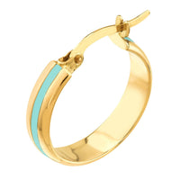 Load image into Gallery viewer, 14k Yellow Gold Turquoise Blue Enamel Hoop Earrings with Latch Back
