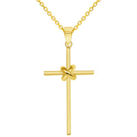 Load image into Gallery viewer, 14k Yellow Gold Twisted Love Knot Religious Cross Pendant with Cable, Curb, or Figaro Chain Necklaces
