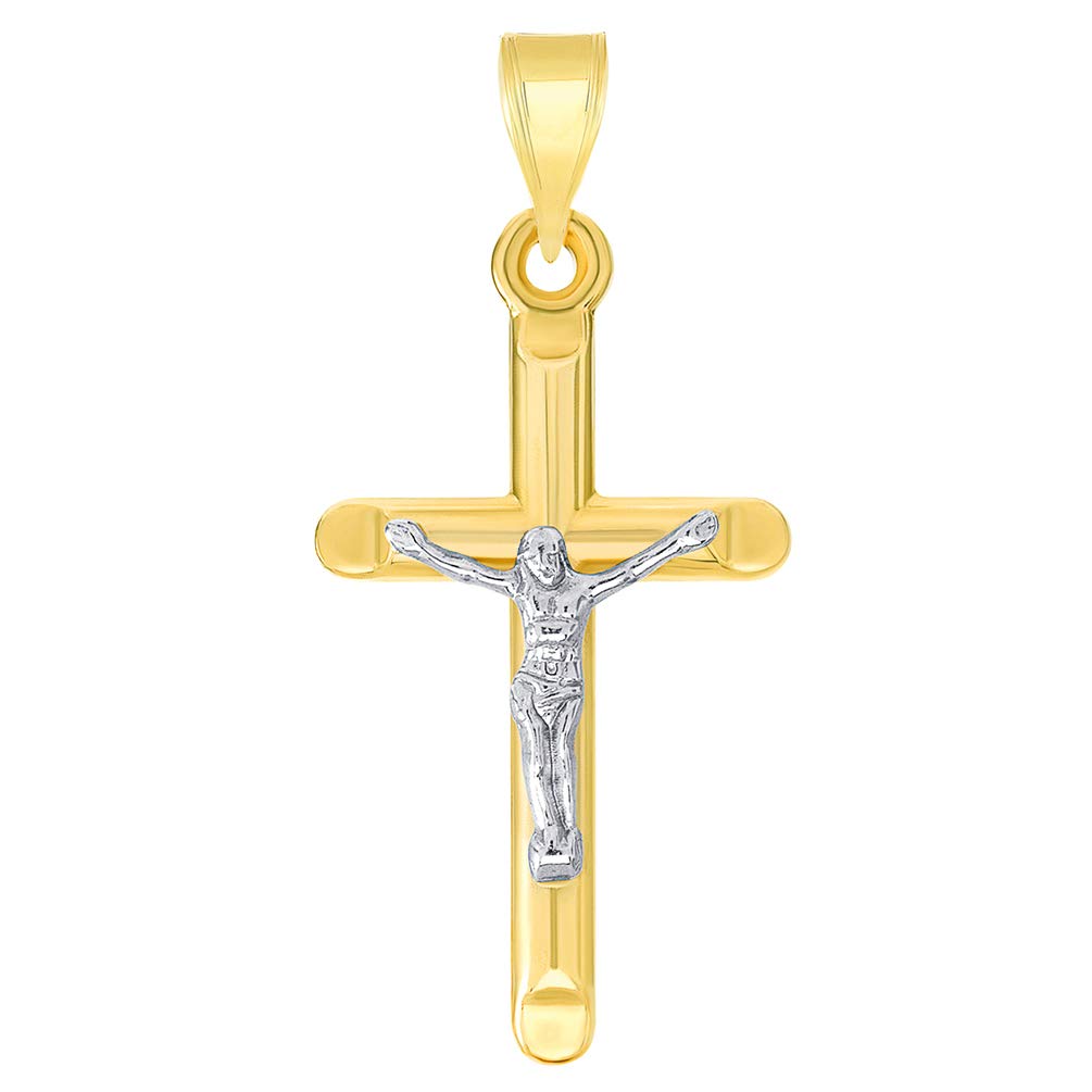14k Yellow Gold Two-Tone Religious Classic Tube Crucifix Pendant