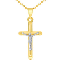 Load image into Gallery viewer, 14k Yellow Gold Two-Tone Religious Classic Tube Crucifix Pendant Necklace
