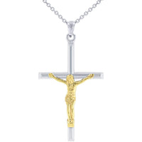 Load image into Gallery viewer, 14k White Gold Two-Tone Tube Cross Charm with Jesus Crucifix Pendant Necklace
