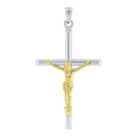 Load image into Gallery viewer, 14k White Gold Two-Tone Tube Cross Charm with Jesus Crucifix Pendant Necklace
