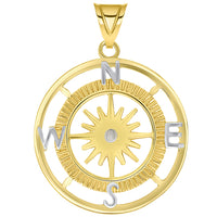 Load image into Gallery viewer, 14k Yellow Gold Two Tone 16-Wind Point Compass Rose Pendant
