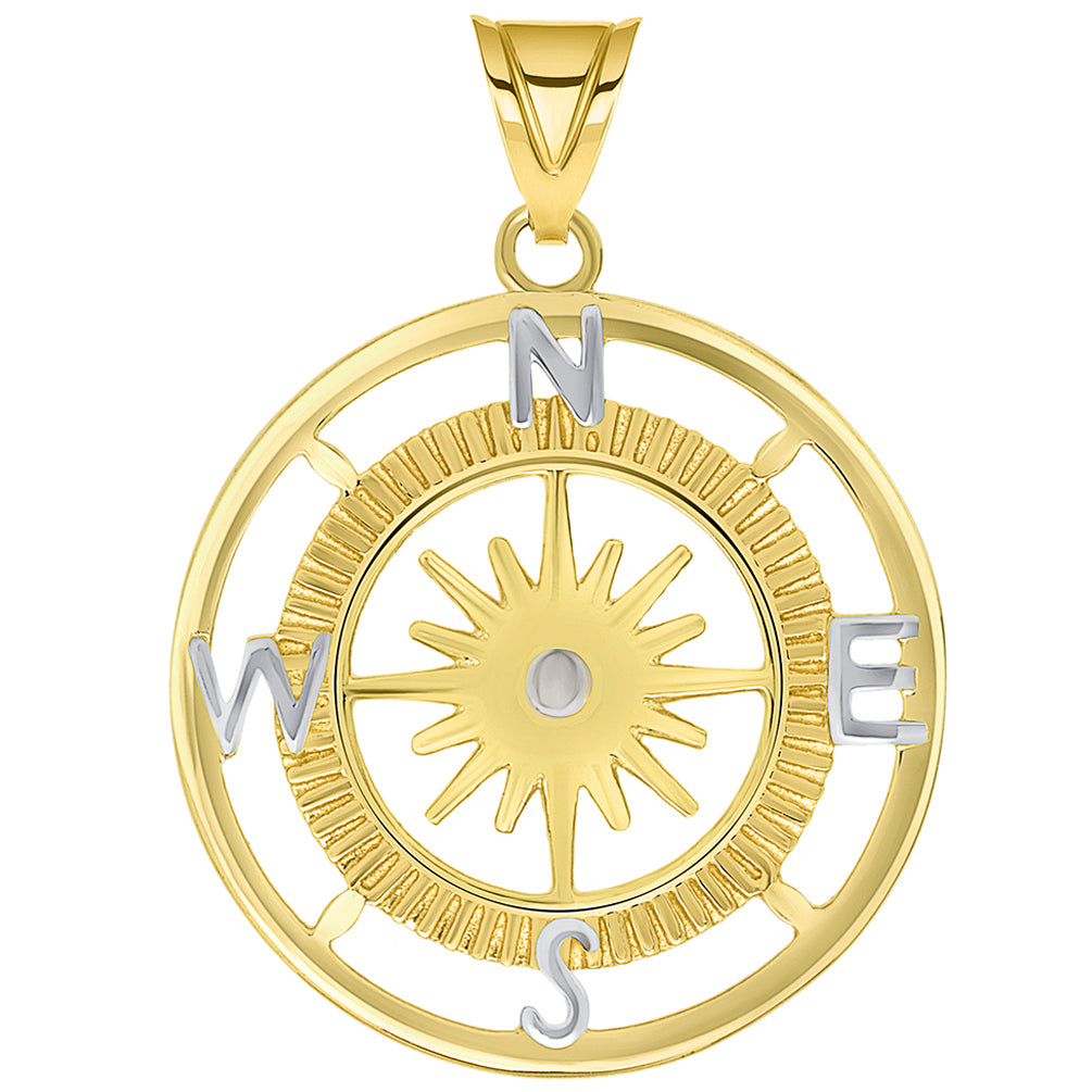 14k Yellow Gold Two Tone 16-Wind Point Compass Rose Pendant
