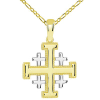Load image into Gallery viewer, 14k Yellow Gold Two Tone Crusaders Jerusalem Cross Pendant with Figaro Chain Necklace
