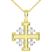 Load image into Gallery viewer, 14k Yellow Gold Two Tone Crusaders Jerusalem Cross Pendant Necklace
