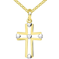 Load image into Gallery viewer, 14k Yellow Gold Two Tone Open Christian Cross Heart Pendant with Cuban Necklace
