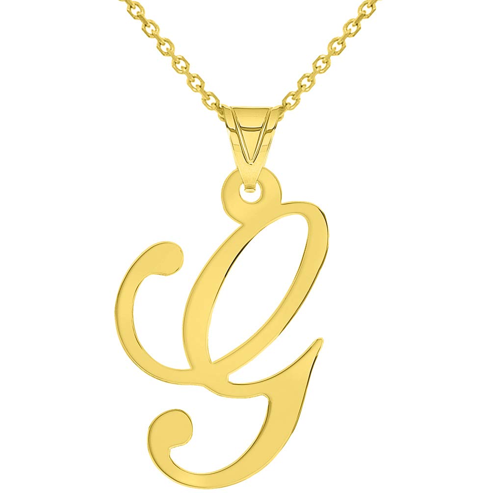 14k Yellow Gold Uppercase Script Initial G Cursive Letter Pendant Necklace